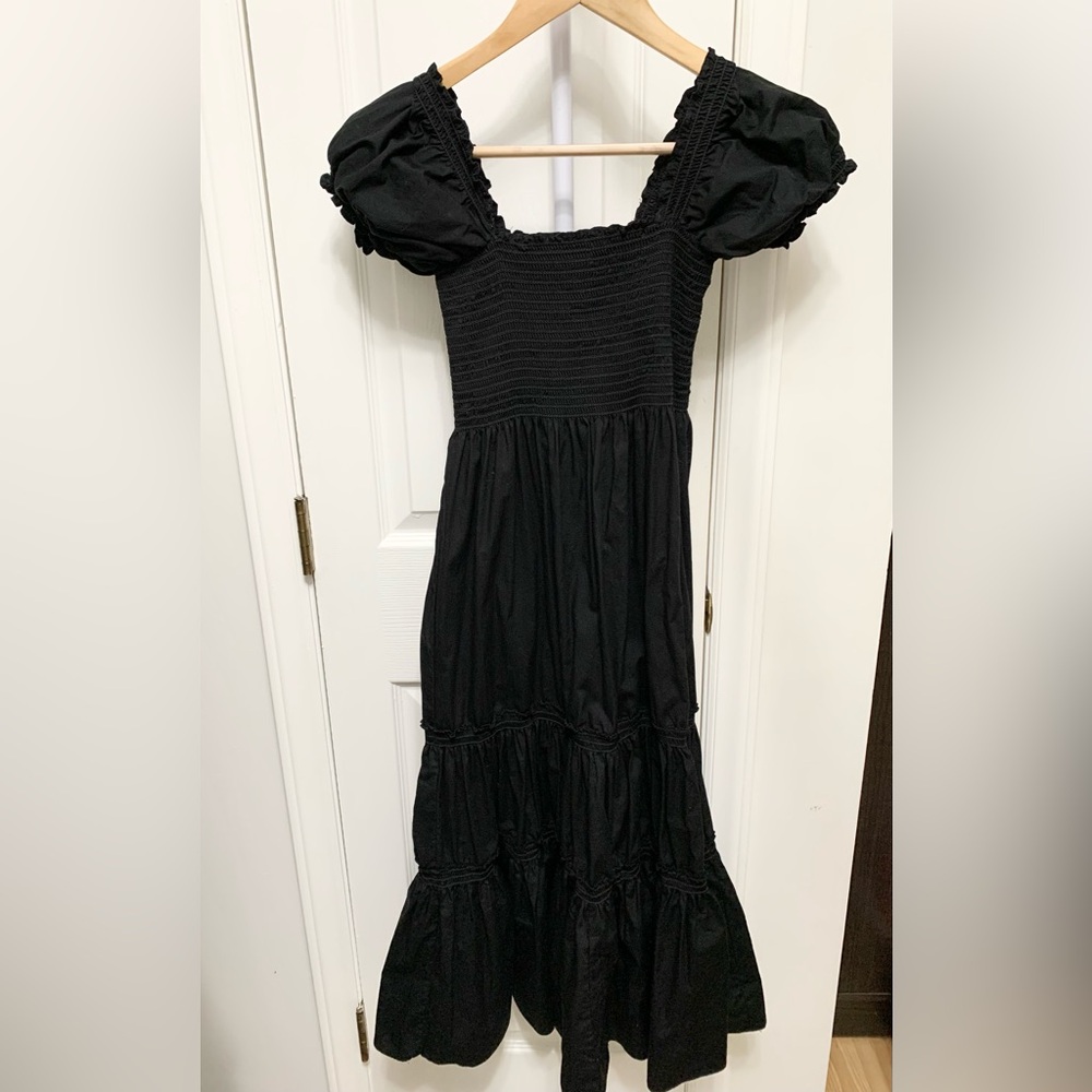 O.P.T. Opt Square Neck Smocked Maxi Dress - Tiered Midi - Black - XS